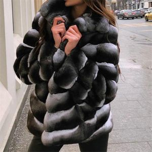 Frauen Pelz Mid-länge Natürliche Rex Jacke Stehkragen Mode Chinchilla Farbe Echte Mäntel Frau Winter Outwear