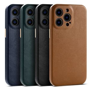 Estojo de couro genuíno para iPhone 14 13 Pro Max Mini retrô comercial capa de lente para câmera