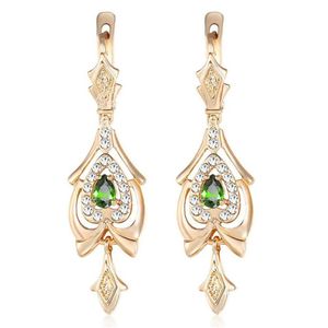 Dangle żyrandol wiszące kolczyki dla kobiet łzawice oliwin zielony cZ 585 Rose Gold Women's Drope Earring Valentines Prezenty KGE1320L