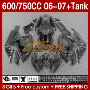 Grey black Injection Mold Fairings & Tank For SUZUKI GSXR750 GSXR600 K6 GSX-R600 2006 2007 154No.47 GSXR-750 GSXR 600 750 CC 750CC 06-07 600CC GSXR-600 06 07 OEM Fairing