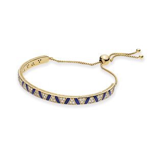 Blue stripes Slider Yellow Gold plated Bracelet Women Wedding designer Jewelry Original Box For pandora Sterling Silver girlfriend Gift Bracelets