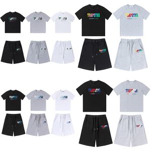 Trapstar Tasarımcı Erkek Trailtsuit T Shirt Mürettebat Boyun Kısa Kollu Nakış Takım Şönil Kod çözülmüş siyah buz aroması pamuk pamuk Londra Sokak Giyim Boyutları S-XL