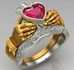 Anéis de casamento Luxury feminino Crystal Heart Ring Boho Gold Silver Hand Color Engagement