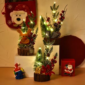 Decorações de árvores de Natal LED Luminous Wooden Bottom Desktop Mini ornamentos