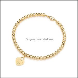 100% 925 Sterling Sier Tag Love Original Classic Bracciale con perline in oro rosa a forma di cuore Gioielli da donna Regali Personalità Drop Delivery 2021280u