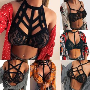 Yoga Outfit 1PC Sexy Damen Aushöhlen Dessous Käfig Harness Strand Spitze BH Bandage Tops Push Up Bralette Bustier Damen Sport Unterwäsche