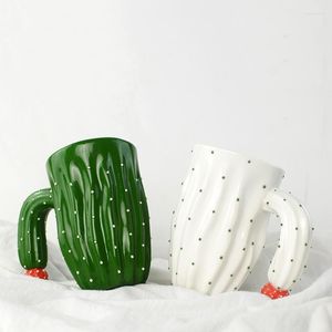 Dinnerware Sets 420ml Green Creative Cactus Coffee Cup Ceramic Plant Shape Tea Mug Milk Water Drinking Rounded Handle Cartoon Gift 1pcsDinne