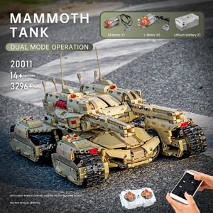 MOC 전동 매머드 탱크 모델 빌딩 블록 Mouldking 20011 기술 응용 프로그램 원격 제어 어셈블리 군용 벽돌 장난감 어린이 크리스마스 선물