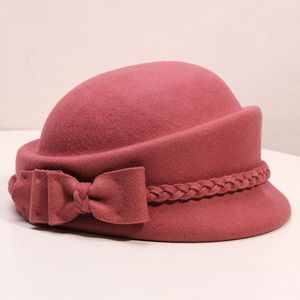 BERETS CHIC Felt Top Hat for Ladies Female Female Grace Fedora Woman Fashion Wool Cap Cute Beret a nastro a maglia Bowknot