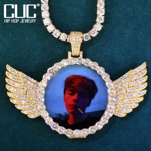 Kedjor Round Angel Wing Custom Po Pendant Hollow Back Make Memory Picture Hip Hop Necklace Chain For Men Women Jewelry2280