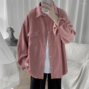 Men's Casual Shirts 2022 Men's Fashion French Cuff Solid Color Corduroy Fabric Hawaiian Shirt Long-seelved 4-color Clothes Camisa