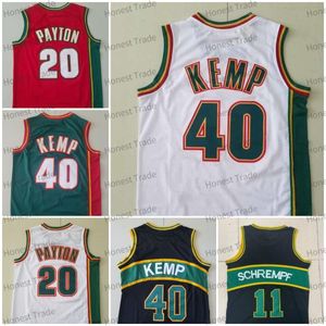 Retro męskie 11 Schrempf Basketball Jersey 40 Shawn Kemp Gary Payton Black Red Green Vintage Jerseys