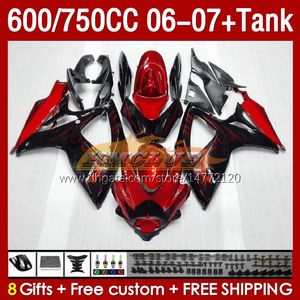 Injection Mold Fairings & Tank For SUZUKI GSXR600 750CC red flames GSXR-750 K6 GSX-R600 06-07 154No.3 600CC GSXR 600 750 CC GSXR750 06 07 GSXR-600 2006 2007 OEM Fairing