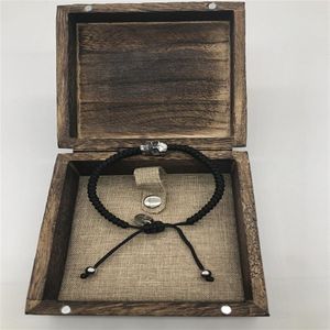 Braccialetto di fascino intrecciato cavo di cera nera con bracciale a testa di teschio in acciaio inossidabile per gioielli di moda da donna o da uomo Demon818342h
