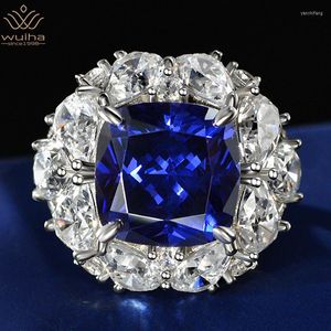 Anelli a grappolo WUIHA Vintage Solid 925 Sterling Silver Cushion Cut 9 13MM Sapphire Gem Creato Moissanite Matrimonio Anello di fidanzamento Fine