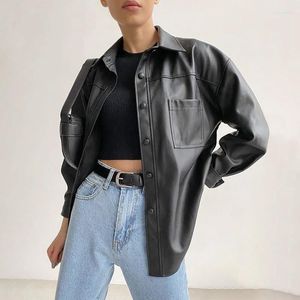 Jackets femininos Moda feminina Faux Leather Jacket Women Casual Pu Loose Feminino Feminino Coasto Grandes Casaco Coreano Chic 2022