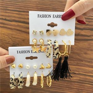 Hoop Earrings Vintage Tassel Acrylic Leopard Set For Women Butterfly Heart Metal Chain Trend Jewelry Gifts