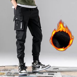 Calça masculina mais veludo de veludo masculino de vários bolsos de inverno harém harem hip hop casualwear pista masculino joggers calça homens