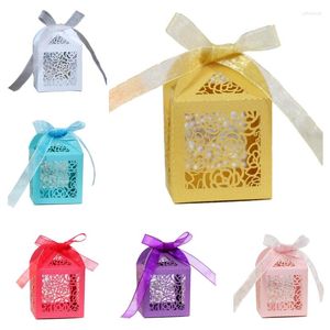 Gift Wrap 100pcs Rose Flower Pearl Paper Hollow Cut Favor Candy Box Storage With Ribbon Baby Shower Wedding Party