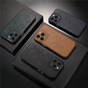 Genuine Cowhide Leather Case for iPhone 14 13 Pro Max Business Camera Lens Cover