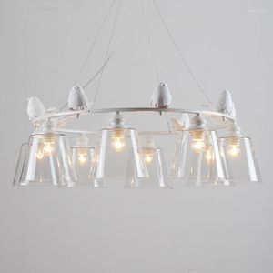 Kolye lambaları Nordic Chandelier Aydınlatma Amerikan Pastoral Oturma Odası Kişilik Sanat Yatak Odası Led Kuş Avizeleri Işık Armatürleri