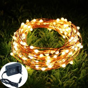 Luz De Corda LED 30M venda por atacado-10m m m m m Holiday LED String Light Copper Wire Rope Starry Impermeperado Fairy Fairy Lights Garde V Adaptador de energia D