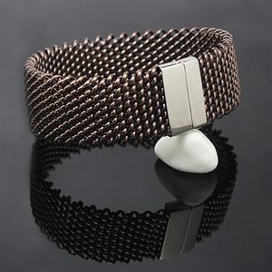 22mm wide Woven Mesh Bracelets Stainless Steel Chains Silver Color Metal Bracelet Bangle for Women Jewelry Wristband298t