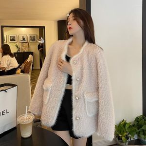 Kvinnors päls 2022 Luxury Winter Jacka Kvinnor Real Coat Natural Lamb Wool Mink Thick Warm Fashion Pocket Streetwear Outerkläder