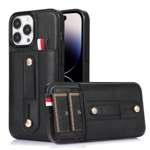 Drop Protection Leather Hidden Card Slots Casos de carteira para iPhone 14 Pro Max 13 12 11 xr xs x 8 7 Plus Hand Loop Stap Stand Phone Funda