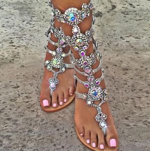 Sandalet Şık Kristal Rhinestone Dekor Düz Flip Flops Bootie Gladyatör Çoklu Kabul Strap Günlük Ayakkabı Sequin Glitter