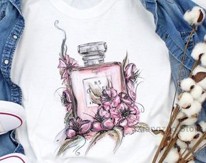 Herr t-skjortor parfym t-shirt blommor grafiska tee vackra kvinnor akvarell ritning g￥va till hennes flaska franska