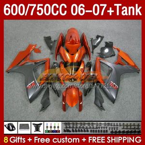 Injection Mold Fairings & Tank For SUZUKI GSXR600 750CC GSXR-750 K6 GSX-R600 06-07 154No.17 600CC GSXR 600 750 CC GSXR750 06 07 GSXR-600 2006 2007 OEM Fairing orange stock