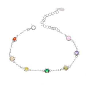 Rainbow Color Cz Bracelet Belicel Round Disk Charm colorido Presente de verão 925 Silvelr Mimniam Chains para Girl2012