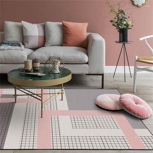 Dywany nordycki prosty styl dywany duży rozmiar geometryczny różowy szary dywan do salonu antypoślizgowe dla dzieci sypialnia sofa mata podłogowa