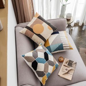 Pillow DUNXDECO Cover Decorative Case Modern Abstract Geometric Cotton Thread Full Embroidery Sofa Chair Bedding Coussin