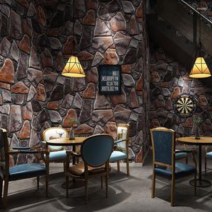 Tapety 3D Retro Stone Marble Industrial Wind Wallpaper Antique Restaurant Bar Barber Shop El