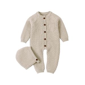 Rompers Baby Long Sleeve Niemiski dla dzieci Jumpsuits Ubranie jesień solidny dzianin urodzony maluch do dzieci kombinezon 0-18m 220919