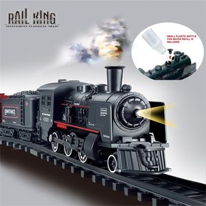 Diecast Model Araba Pil Çalışan Demiryolu Klasik Navlun Tren Su Buharlı Lokomotif Oyun seti Duman Simülasyonu Elektrik Oyuncakları 220919