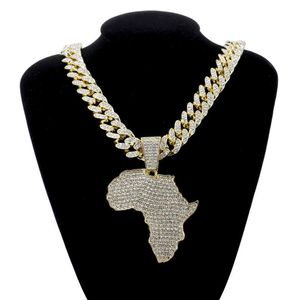 Fashion Crystal Africa Map Pendant Necklace For Women s Hip Hop Accessories Smycken Halsband Choker Cuban Link Chain Gift254h