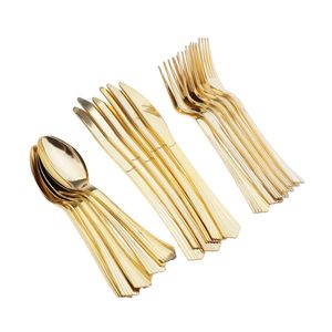 Altın/Gümüş Tek Kullanımlık Yemek Takımı Çatallar Plastik Sofra Takım Tatlı Bıçaklar Çatal Kaşık Set Düğün Doğum Günü Dekoru Tedarik