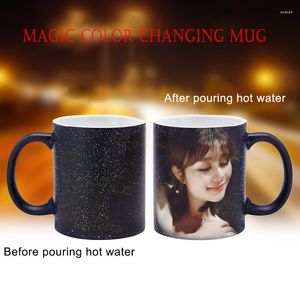 Mokken Custom Po Magic Mug Coffee Kleur Verandering met temperatuur Zwart naar lovertjes beker Uniek geschenktheetheckup