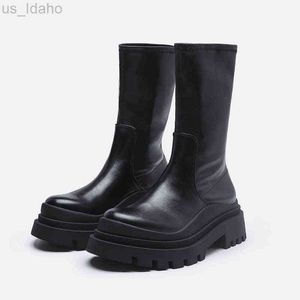 Boots 2022new Plush Chelsea Women Ongle Fashion Slip Slip على Long Velet Leather Leather Black L220920