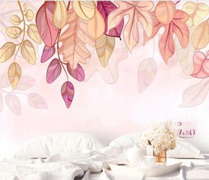 Wallpapers Custom Mural Wallpaper Hand-painted Nordic Red Leaf Sofa TV Background Wall A Variety Of Materials To Choose From