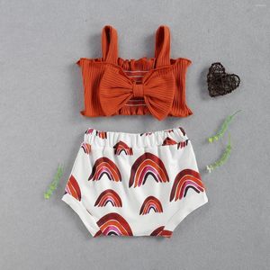 Juegos de ropa para ni￱os peque￱os 2pcs Outwear Solid Short Slipless Tops Tri￡ngulo impreso Shorts 0-24 Pothes Summer Children Clothings