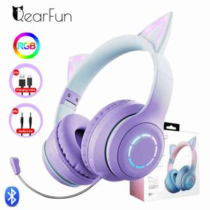Headsets Gaming Headset casque Cute Girls Cat Ear Headphones RGB Backlit Helmet Wireless Microphone Gamer For PS4 PC Laptop Kids Gifts T220916