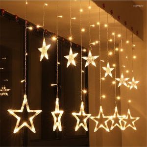 Strings Christmas Stars Curtain Light LED String Fairy Lights Decor de janela AC220V Lâmpada de guirlanda de plug plug para casamento de festa em casa