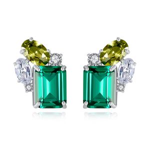 Emerald gemstone stud earrings S925 silver shiny zircon earrings European temperament niche design jewelry