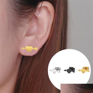 Charm One Arrow Pierced Earrings Korean Female Lovers Best Friend New Stainless Steel Love Geometric Peach Heart Ear Jewelry C3 Drop Dh6Nd