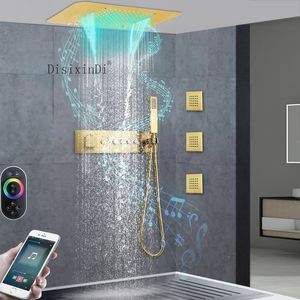 Ceiling Embedded 23X15 Inch Led Shower Head With Music Speaker System Rain Waterfall Bathroom Thermostatic Shower Faucet Set