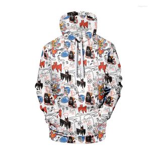 Men's Hoodies Men's & Sweatshirts Men'S Clothing Graffiti Hand-painted Creative Printing 3D Digital Pullover Drawstring